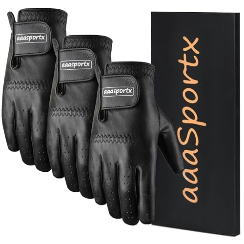 aaasportx Golf Gloves Men 3 Pack for Golfer (Worn On Left/Right Hand) Golf Glove Breathable Comfotable Fit Great Golf Gifts