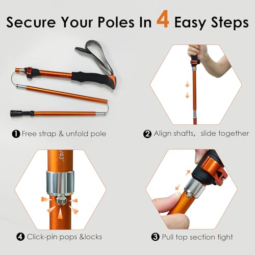 Collapsible Trekking Pole,7075 Aluminum Adjustable 43.3"-51.2" Hiking Pole, Quick-Lock Design,Walking Sticks for Hiking/Ca...
