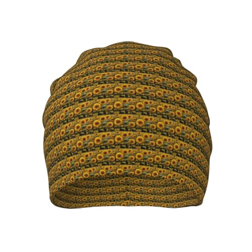sackhg Sunflowers Print Winter Beanie Hat Men Women Soft Lightweight Thermal Cap for Outdoor Skiing Wear Black