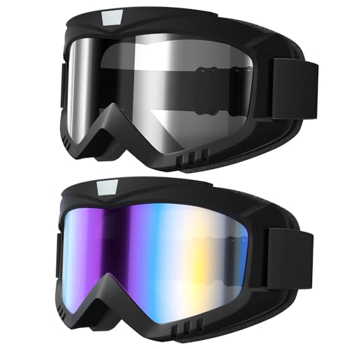 Dirt Bike Goggles Motorcycle Goggles - 2 Pack ATV, Ski, Windproof Glasses for Adults, Men, Women, Youth