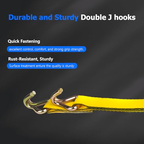 2 Inch Ratchet Straps Heavy Duty，20ft Tie Down Straps Ratchet with Double J Hook, 10000lbs Break Strength, Cargo Ratchet S...