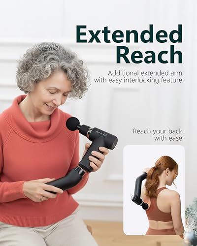 InClover Life Massage Gun with Detachable Extension Handle for Deep Tissue Muscle Massage – Handheld Back & Shoulder Percu...