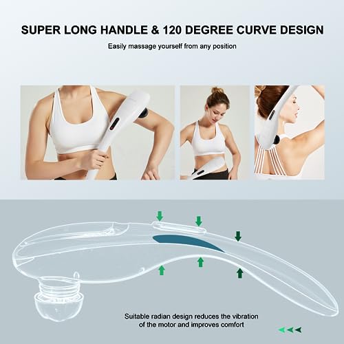 MEGAWISE Cordless Handheld Back Massager w/Rechargeable 3200mAh Battery, 5 Speed and 5 +2 Massage Nodes with Hard, Medium ...
