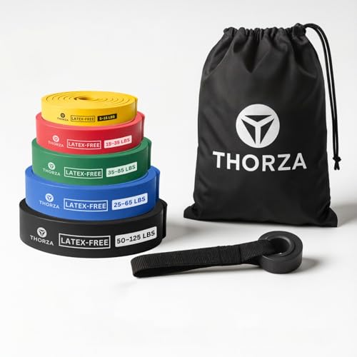 THORZA Full Body Workout Set - TPE Material Power Exercise Bands Without Latex, 7-Piece Complete Resistance Bands Set for ...