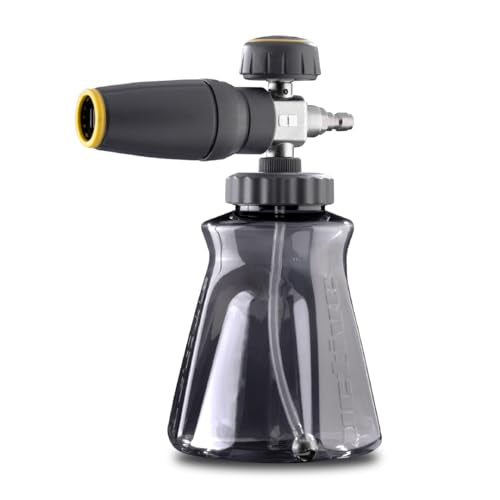 Active Foam Cannon with ¼ inch quick connector for Electric and Gas Pressure Washers. Wide-mouth bottle and variable spray...