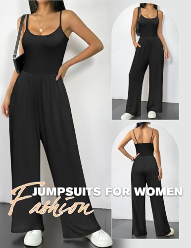 Ekouaer Jumpsuits for Women Sleeveless Spaghetti Strap Womens Jumpsuit One Piece Wide Leg Summer Romper With Pockets 2026