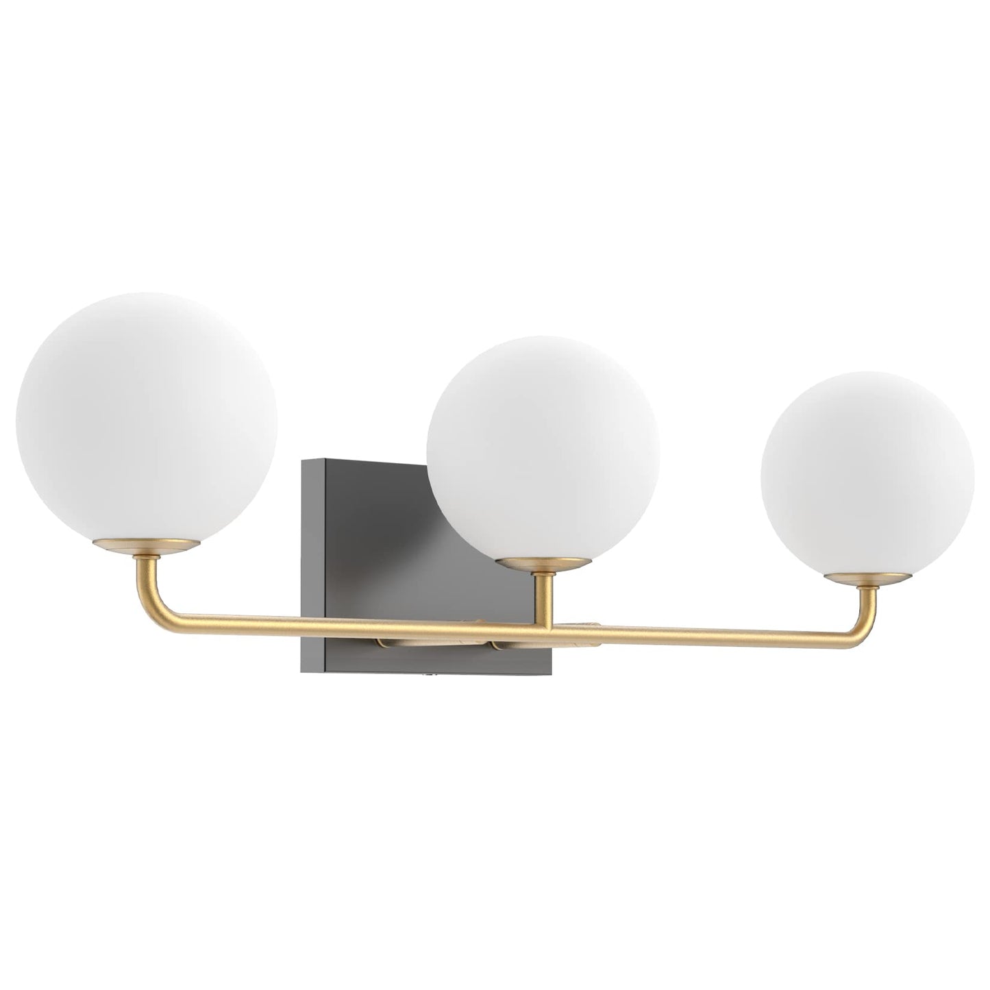 Tipace Mid Century Modern Gold 3-Lights Vanity Light Fixtures With Milky White Glass Ball Shades Industrial Vanity Lighting Over Mirror Wall Sconces For Bathroom Dressing Table Bedroom(Exclude Bulb)