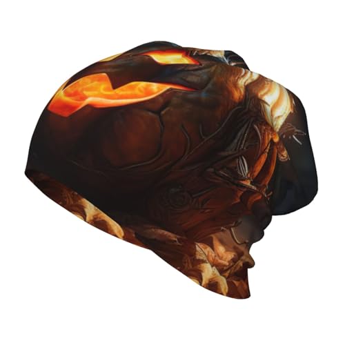 Fall Pumpkin Print Beanie Hat Soft Thermal Cap Winter Headwear for Cold Indoor Outdoor Activities Black