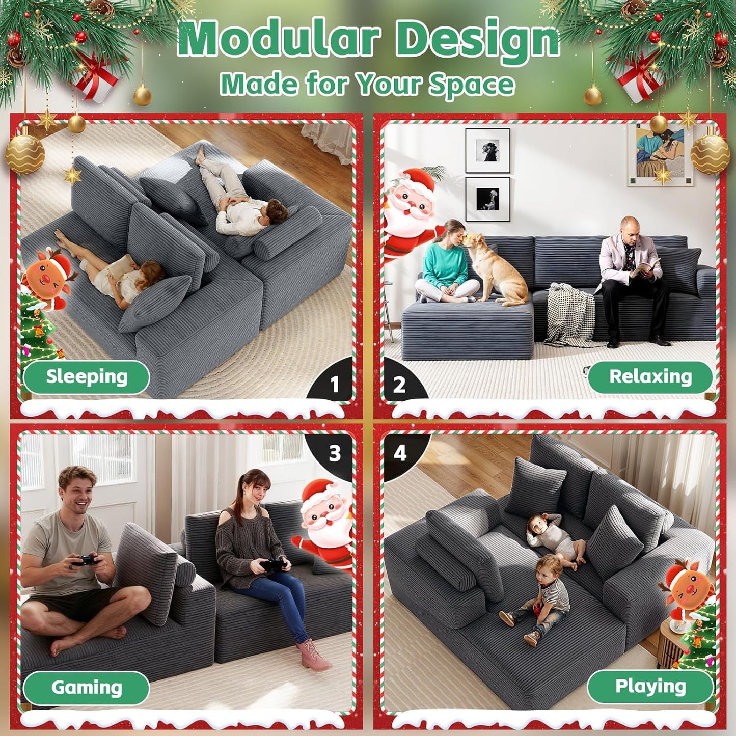 107" Boneless Couch, Sectional Couchs for Living Room & Bedroom, Cloud Couch with L-Shape Chaise Modern Modular Sofa with Deep Seat, No Assembly Required (Soft Gray)