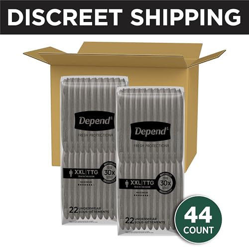 Depend Fresh Protection Adult Diapers, Incontinence Underwear for Men, Disposable, Maximum, Extra-Extra-Large, Grey, 44 Co...