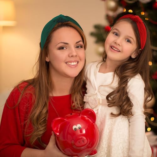 Chanaco Christmas Headbands for Women 2Pcs Top Knotted Hair Bands for Adult Non Slip Xmas Headband Red Green Velvet Wide H...