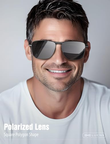 LUENX Rectangular Polarized Aviator Sunglasses for Men Retro Pilot Shades Driving UV400 Protection