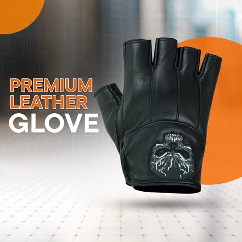 Daniel Smart Men's Motorcycle Leather Gloves with Reflective Skull Short Glove & Touch Screen Fingertips