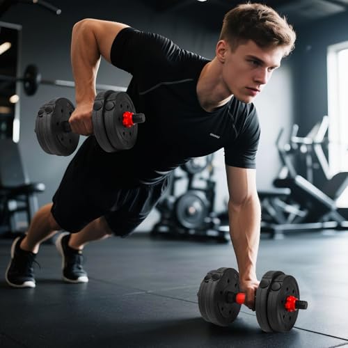 Adjustable Dumbbell Set, 22lbs Free Weights Dumbbells Set, 3 in1 Dumbbells Set Used as Barbell,Push-up Stand, Weight Set f...