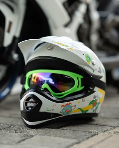 ILM Youth Kids ATV Motocross Helmet Goggles Sports Gloves Dirt Bike Motorcycle Off Road DOT Approved B07(Youth-M, Alien Wh...