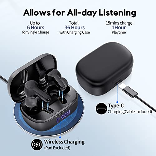 MOZOTER Bluetooth 5.3 Wireless Earbuds,Deep Bass Loud Sound Clear Call Noise Cancelling with 4 Microphones in-Ear Headphon...
