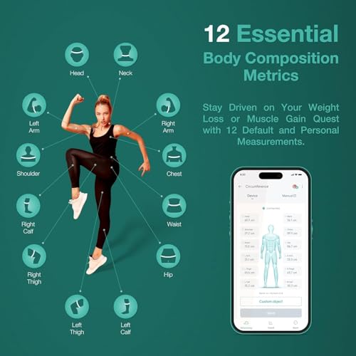 Smart Body Weight Scale & Digital Body Measuring Tape Set – Bluetooth Body Composition Analyzer, Smart Tape Measure with A...