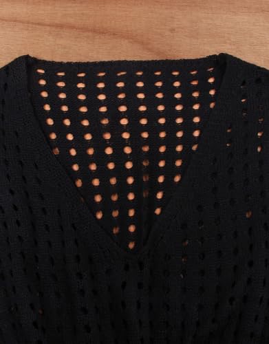 shermie Crochet Cover Up for Women Swimwear Sleeveless V Neck Hollow Out Waist Tie Mini Dress