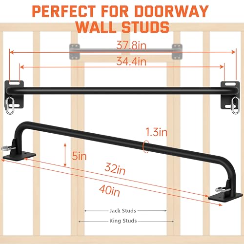 36" Heavy Duty Pull Up Bar Wall/Joist Mounted, 600 LB Capacity, Multi-Grip Bar for Garage & basement rafter Use - All-in-O...