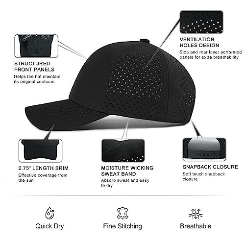 VOBOOM Men Quick Dry Baseball Cap Laser Cut Mesh Ball Curved Brim Snapback Hat