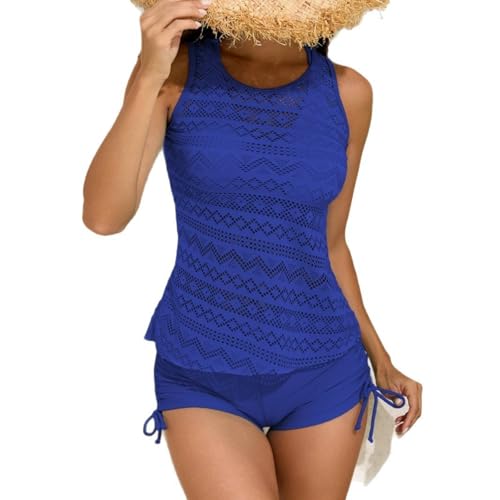 HGps8w 3 Piece Swimsuit for Women High Waisted Bikini Set with Drawstring Shorts Croche Beach Coverup Shirt Bathing Suits