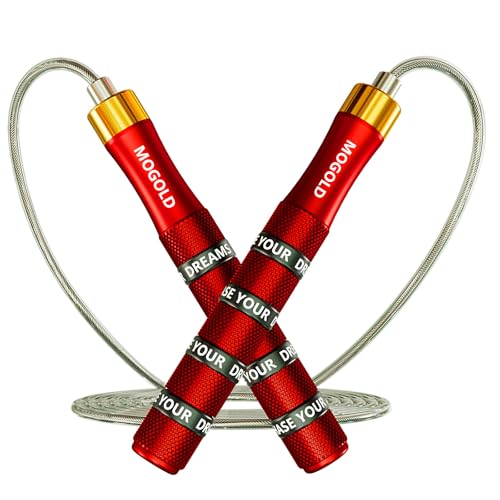 Mogold Pro Adjustable Speed Jump Rope - 10ft 4mm PVC Steel Wire with Dual Ball Bearings & 360° Spin - Metal/Rubber Ergonom...