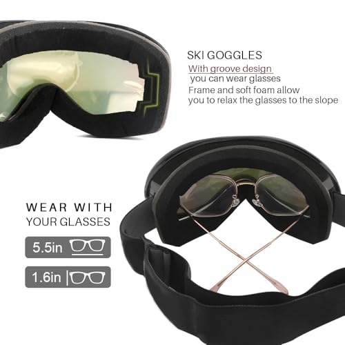 GGBuy Ski Goggles Frameless Anti-Fog Windproof OTG Design Snowboard Goggles UV400 Block Eyes Protect Lens Adult Youth