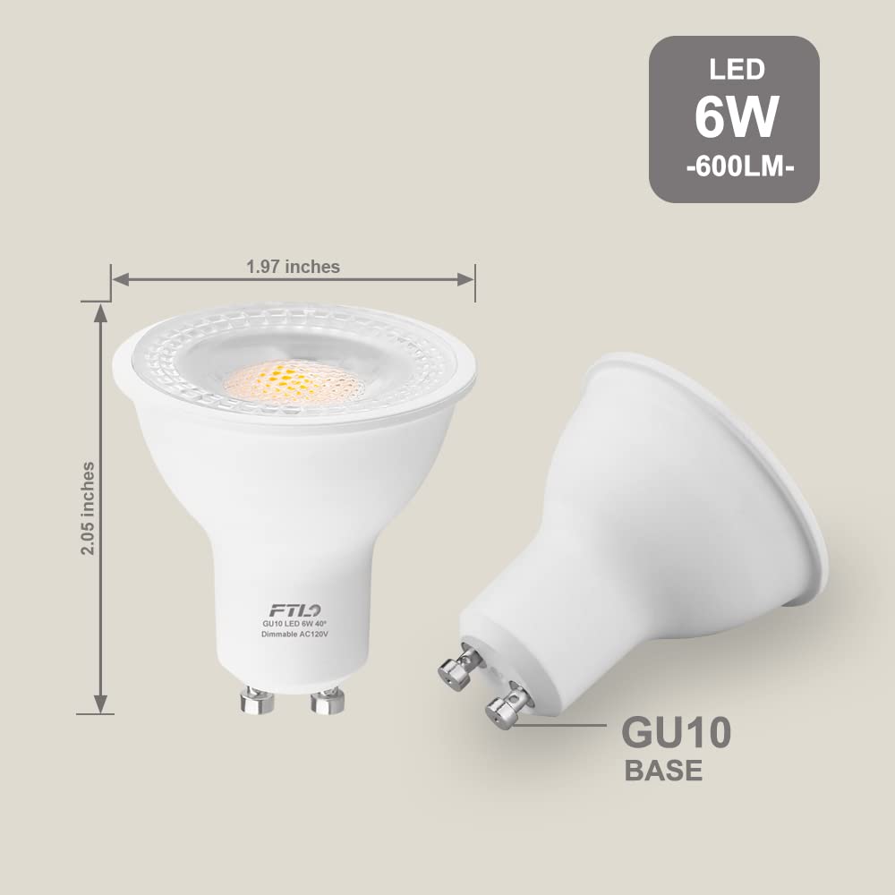 Ftl 10-Pack Gu10 Led Bulb 5000K Daylight White Dimmable Track Light Bulbs 6W 600Lm 50W Halogen Replacement Bulbs For Spot Lighting  Ceiling Recessed Lighting
