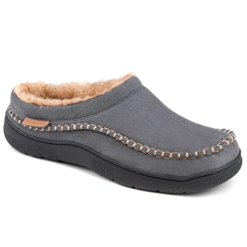 Zigzagger Men's Slip On Moccasin Slippers, Indoor/Outdoor Warm Fuzzy Comfy House Shoes, Fluffy Wide Loafer Slippers