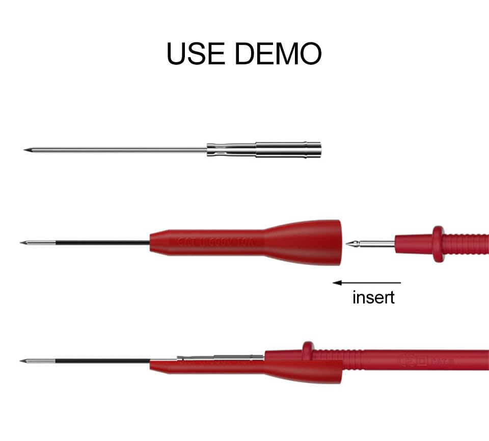 4 Pack 2mm Extended Needle Test Probes, 600V/10A Non-Destructive Insulation Wire Piercing Needle Stainless Steel Extra Thin Electrical Needle multimeter Probe for Fluke Meter Test Lead (Black-Red)