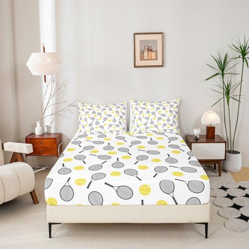 Erosebridal Tennis Racket Queen Sheet Sets 4pcs, Kids Ball Games Microfiber Bed Sheets Set for Boys Girls Tennis Lover, Si...