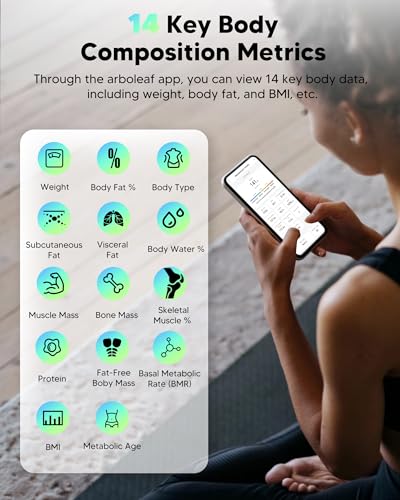 arboleaf Smart Scale for Body Weight and Fat, Bluetooth Digital Bathroom Scale, Body Composition Analyzer with App, 14 Met...