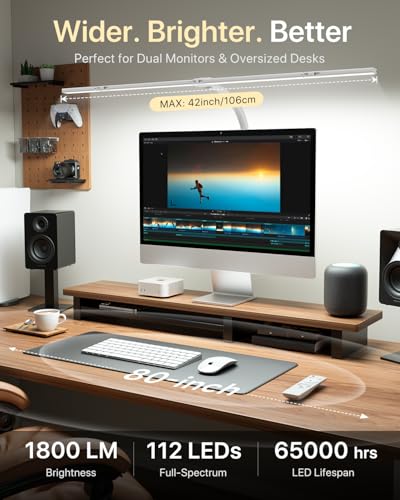 ONEMIX 42" LED Desk Lamp with Clamp, Architect Desk Light with Remote, Adjustable 4-Segment Bar, 1800LM Bright, Eye-Caring...
