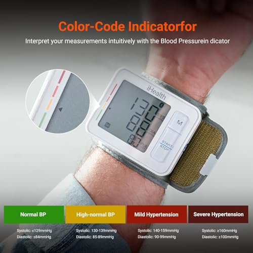 iHealth Push Wrist Blood Pressure Monitor, Digital Bluetooth Blood Pressure Machine with Large Display and Portable Carryi...