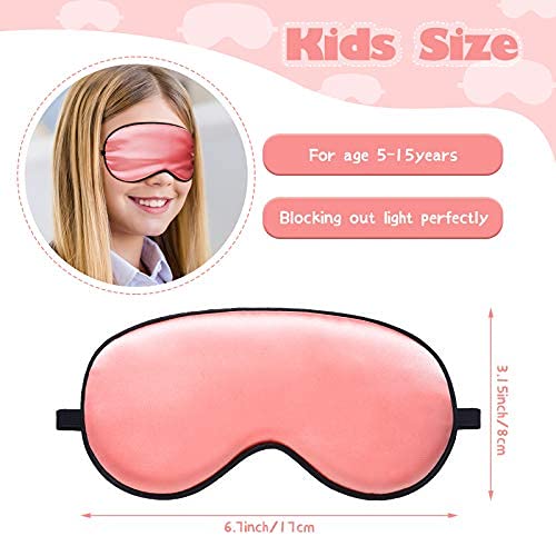 Sintege 4 Pcs Silk Eye Mask for Sleeping Kids Soft Eye Cover with Adjustable Strap Blindfold for Kids Boys Girls Christmas Travel Gift Nap Shade Blocking Light(Green, Pink, Violet, Red)