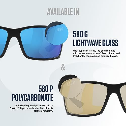 Costa Del Mar Mens Reefton Rectangular Sunglasses
