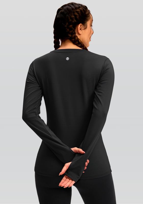 Women's Thermal Fleece Tops Long Sleeve Workout Shirts Running Athletic Base Layer with Thumb Holes Zipper Pocket
