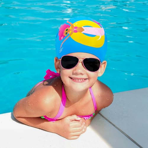 Tivcck 2 Pcs Kids Swim Cap,Silicone Swimming Cap,Silicone Swim Caps for Kids Boys Girls, Waterproof Bathing Caps,Mermaid S...
