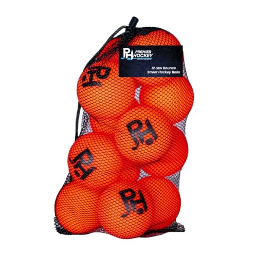 Premier Sports - 12-Pack All-Weather Street Hockey Balls – Durable, Low-Bounce, High-Visibility Balls with Reusable Storag...