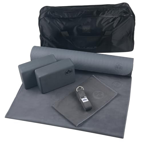 Clever Yoga - 7 Piece Yoga Kit for Women & Men, 6mm Cushioned Mat, 2 Blocks, Strap, Mat and Hand Towels & Carrying Bag - S...