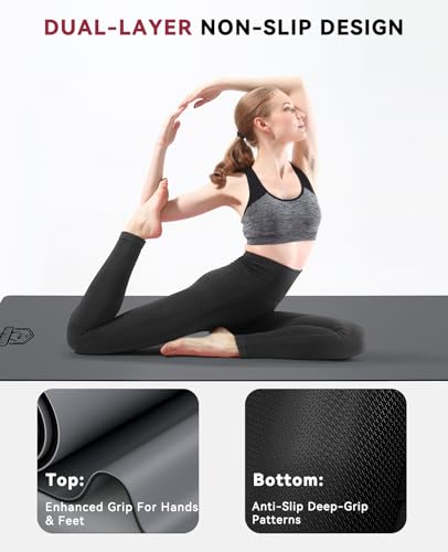 HAPBEAR Large Yoga Mat 72"x30" - 5mm Thick PU Top & Rubber Bottom - Non-Slip Wide Exercise Mat with Dual Layers - High Sho...