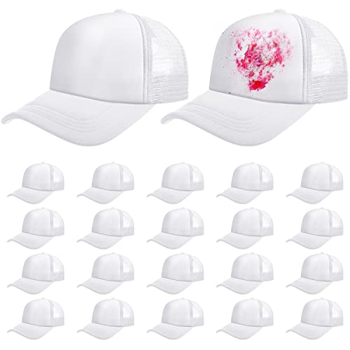 Vabean 24 Pack Sublimation Blank Cap Trucker Mesh Cap Unisex Plain Blank Baseball Hat for DIY Embroidery Sublimation Printing