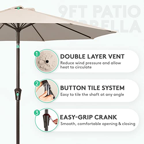 JEAREY 9FT Outdoor Patio Umbrella Outdoor Table Umbrella with Push Button Tilt and Crank, Market Umbrella 8 Sturdy Ribs UV...