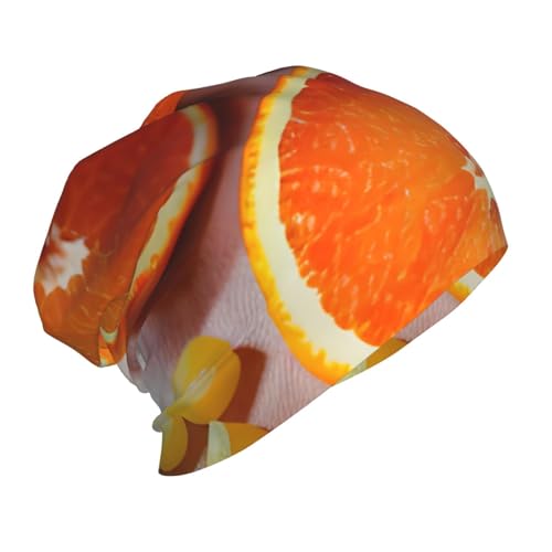YANYU Fresh Orange Fruit Print Soft Beanie Winter Hat Warm Thermal Cap Headwear for Snow Play Outdoor Activities