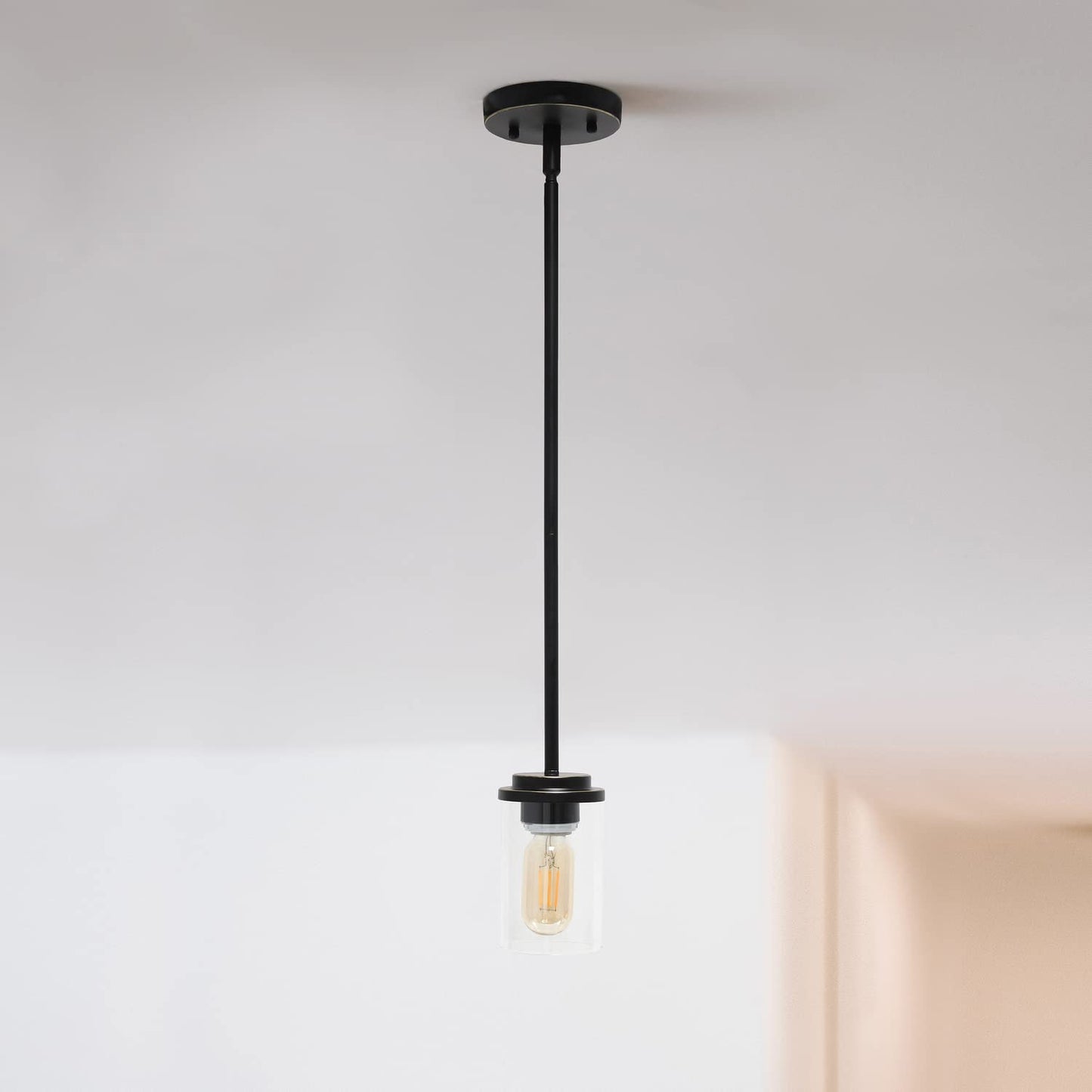 Lalia Home 1-Light Pendant Fixture, Clear Cylinder Glass, Antique Brass, 4.75x4.75x53 in, Model 1270-LHP-3011-AB
