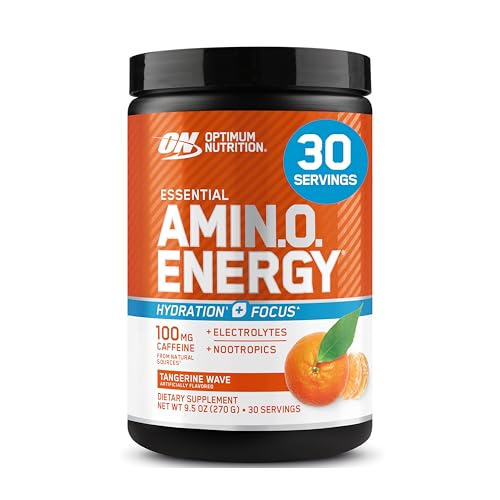 Optimum Nutrition Amino Energy Powder Plus Hydration, with BCAA, Electrolytes, and Caffeine, Tangerine Wave, 30 Servings (...