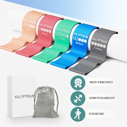 KALYPTRIUM Resistance Bands Set – 5-Level Exercise Bands for Physical Therapy/Yoga/Pilates/Strength Training/Home Fitness ...