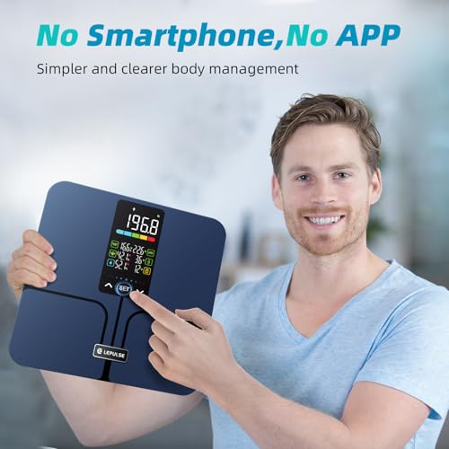 Lepulse No APP Body Fat Scale 500lb Smart Bathroom Scale with 5.44'' Large Backlit Display 8 Body Composition Analyzer, Mo...