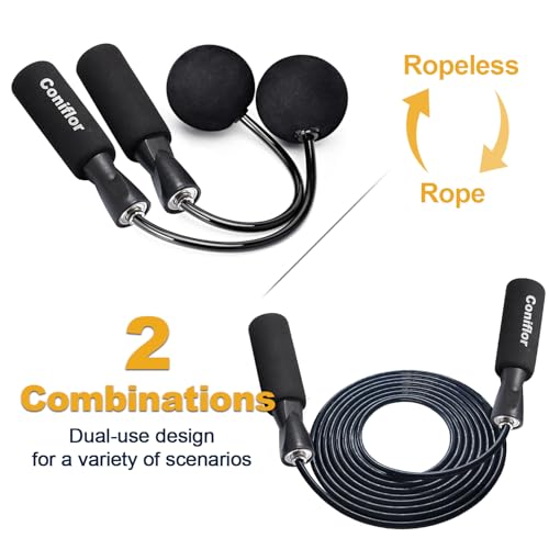 Coniflor 2 in 1 Jump Rope for Women Men and Kids - Tangle-Free Cordless Skipping Jump Rope with Ball Bearings and Foam Han...