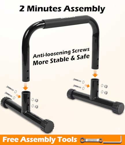 TABEKE Push Up Bar, 14'' High Steel Parallettes & Dip Bar with Full Coverage Foam Handle, Heavy-Duty Calisthenics Parallel...